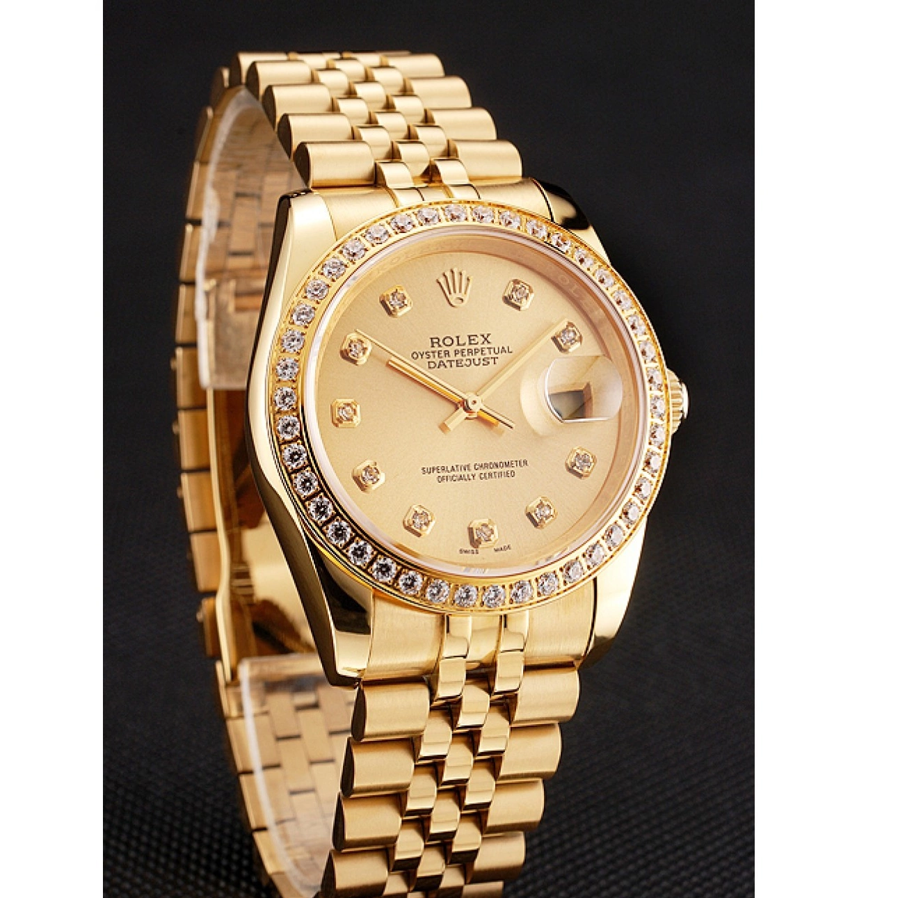 Rolex copies cheap Bracelet Gold Champagne Diamond Swiss Datejust Rolex Dial Jubilee Bezel 1454098 0730